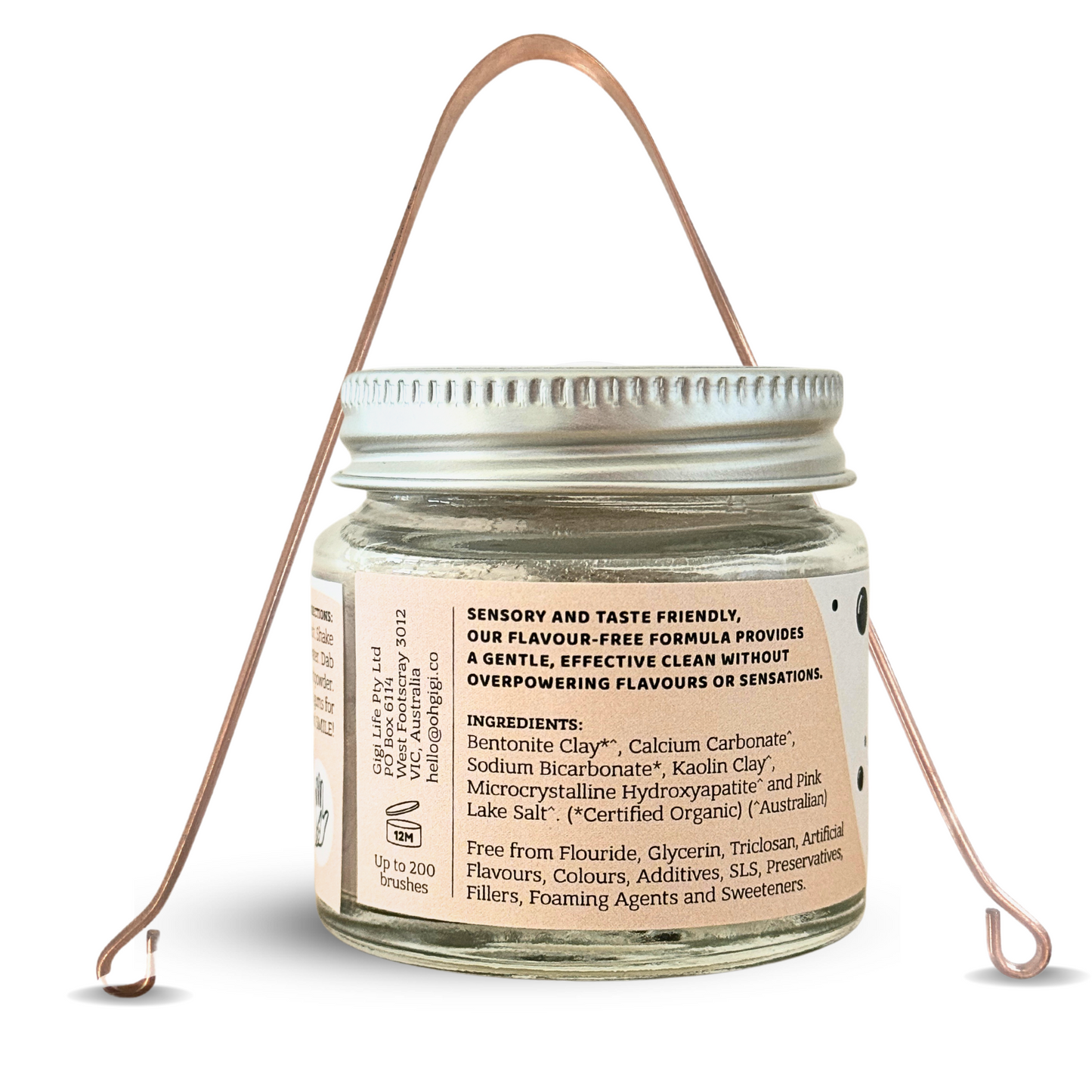 Organic Tooth Powder 'Flavour Free Brush' + Hydroxyapatite & Pure Copper Tongue Cleaner Oral Detox Kit