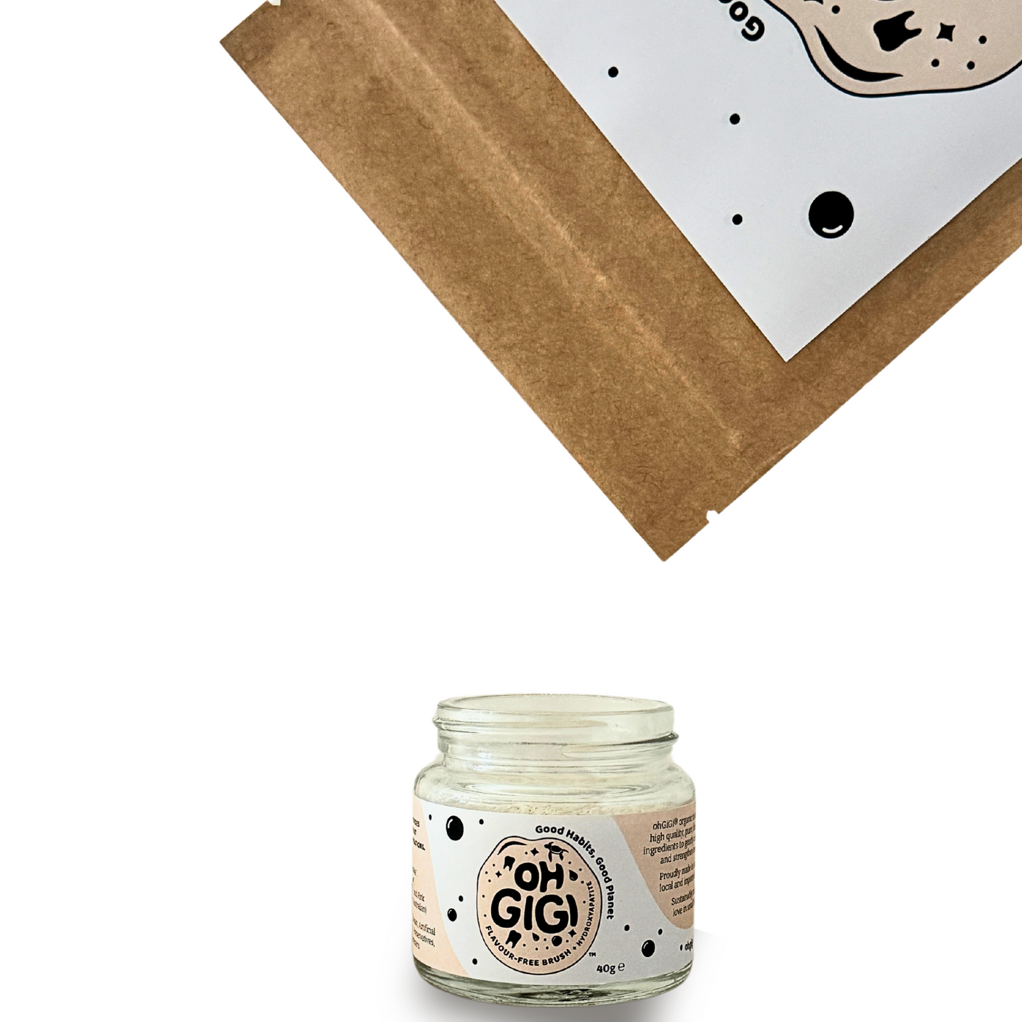 Ultimate Hydroxyapatite Tooth Powder 'Flavour-Free Brush' Jar and Refill with a Pure Copper Tongue Cleaner Oral Detox Kit