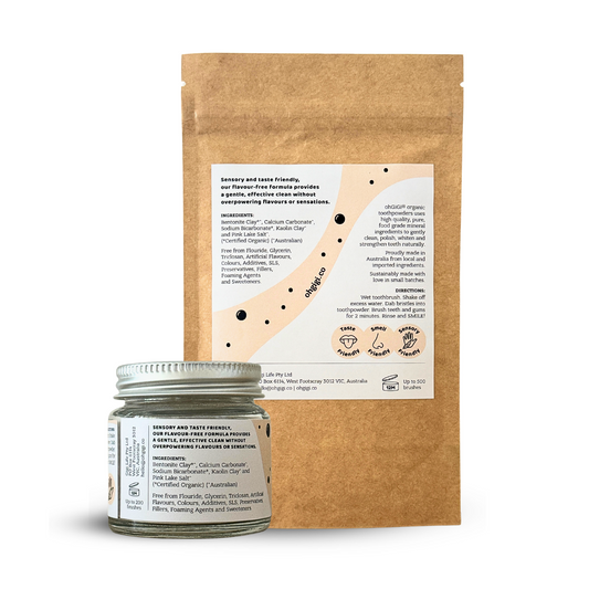 Organic Tooth Powder 'Flavour-Free Brush' Jar and Refill Pack