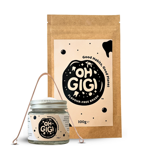 Ultimate Organic Tooth Powder 'Flavour-Free Brush' Jar and Refill with a Pure Copper Tongue Cleaner Oral Detox Kit