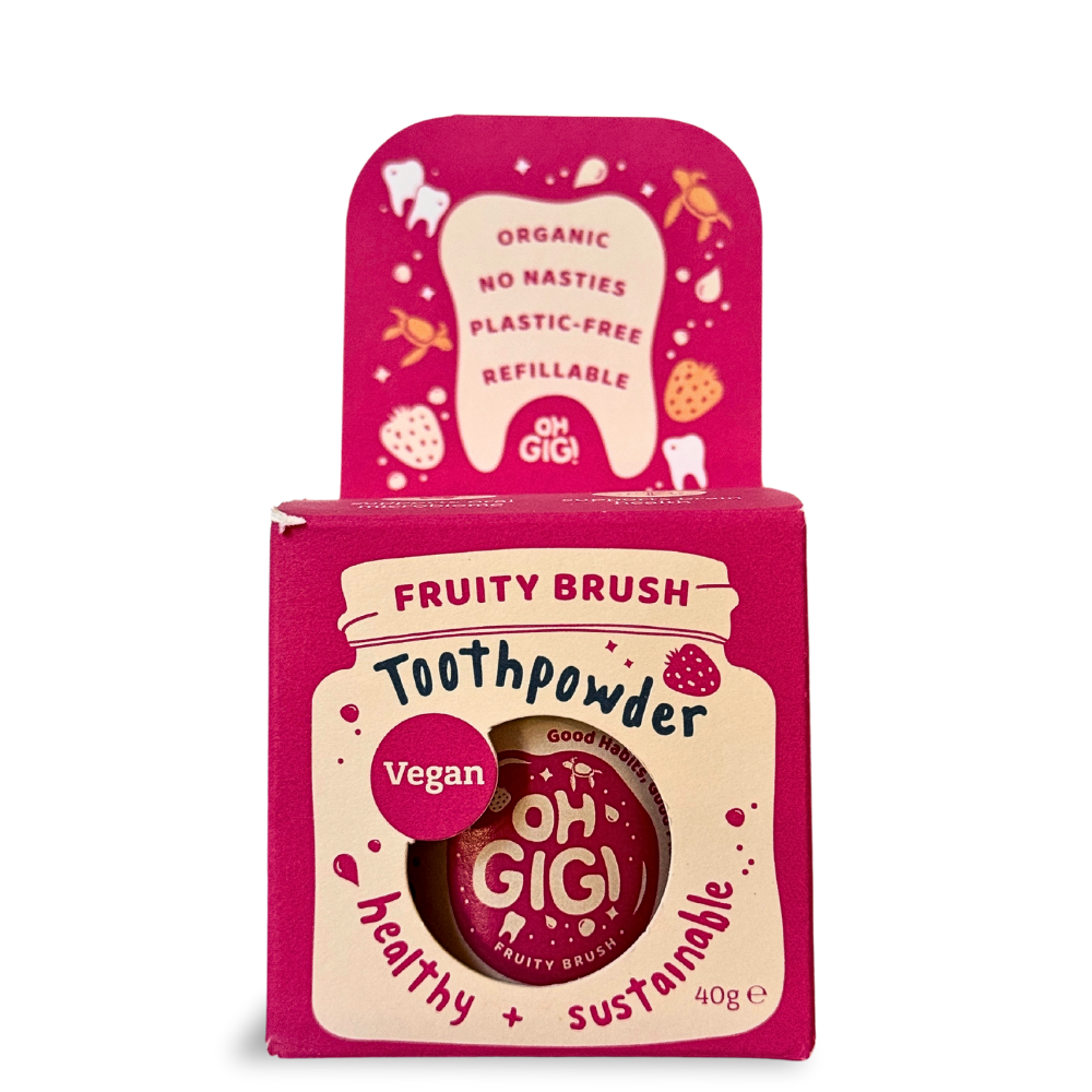 Organic Tooth Powder 'Fruity Brush' & Pure Copper Tongue Cleaner Oral Detox Kit