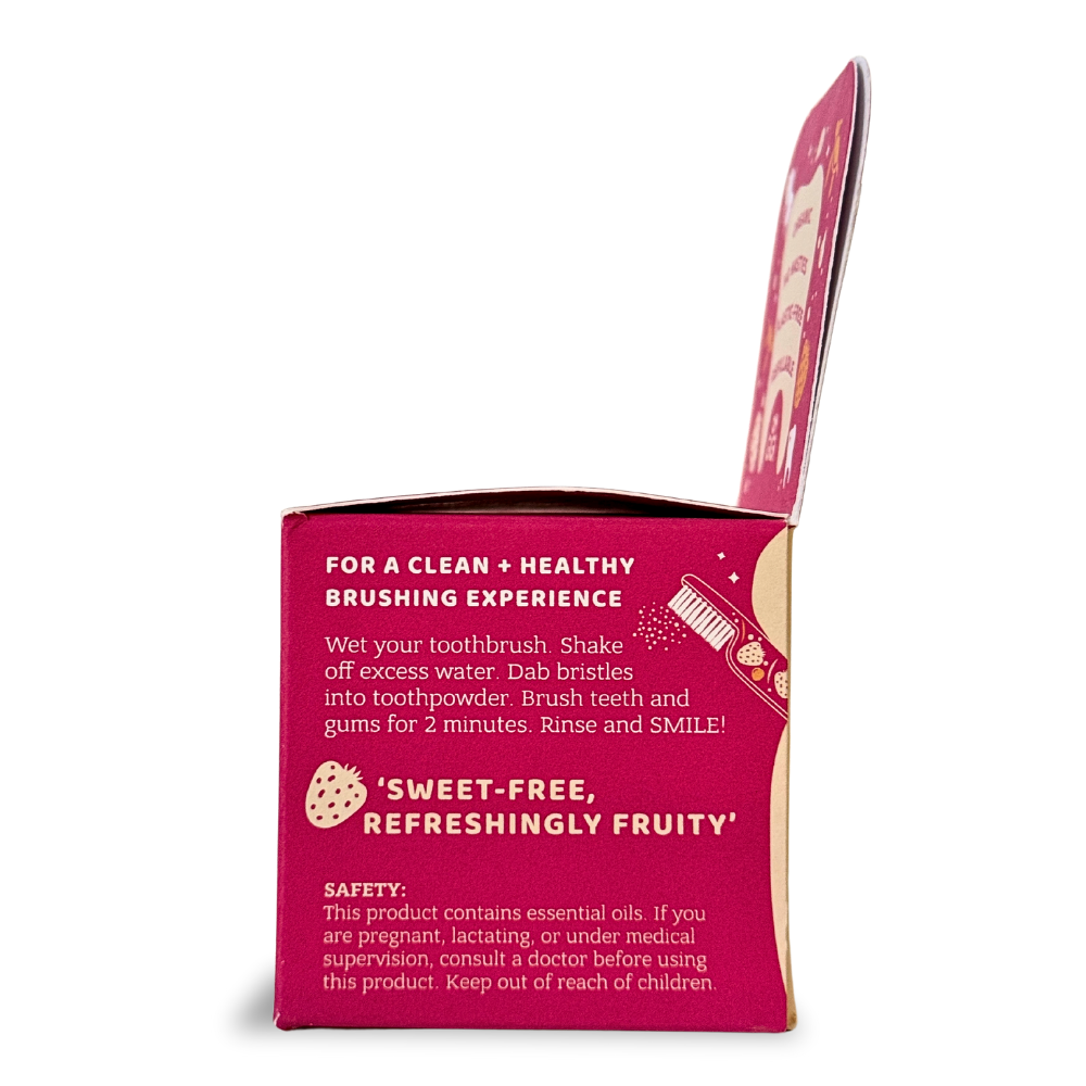 Organic Tooth Powder 'Fruity Brush' & Pure Copper Tongue Cleaner Oral Detox Kit