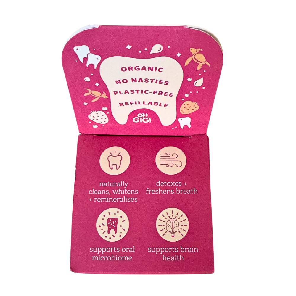 Organic Tooth Powder 'Fruity Brush' & Pure Copper Tongue Cleaner Oral Detox Kit