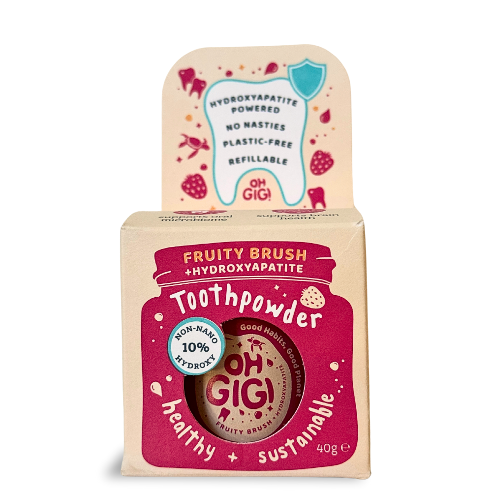 Ultimate Hydroxyapatite Tooth Powder 'Fruity Brush' Jar & Refill with a Pure Copper Tongue Cleaner Oral Detox Kit