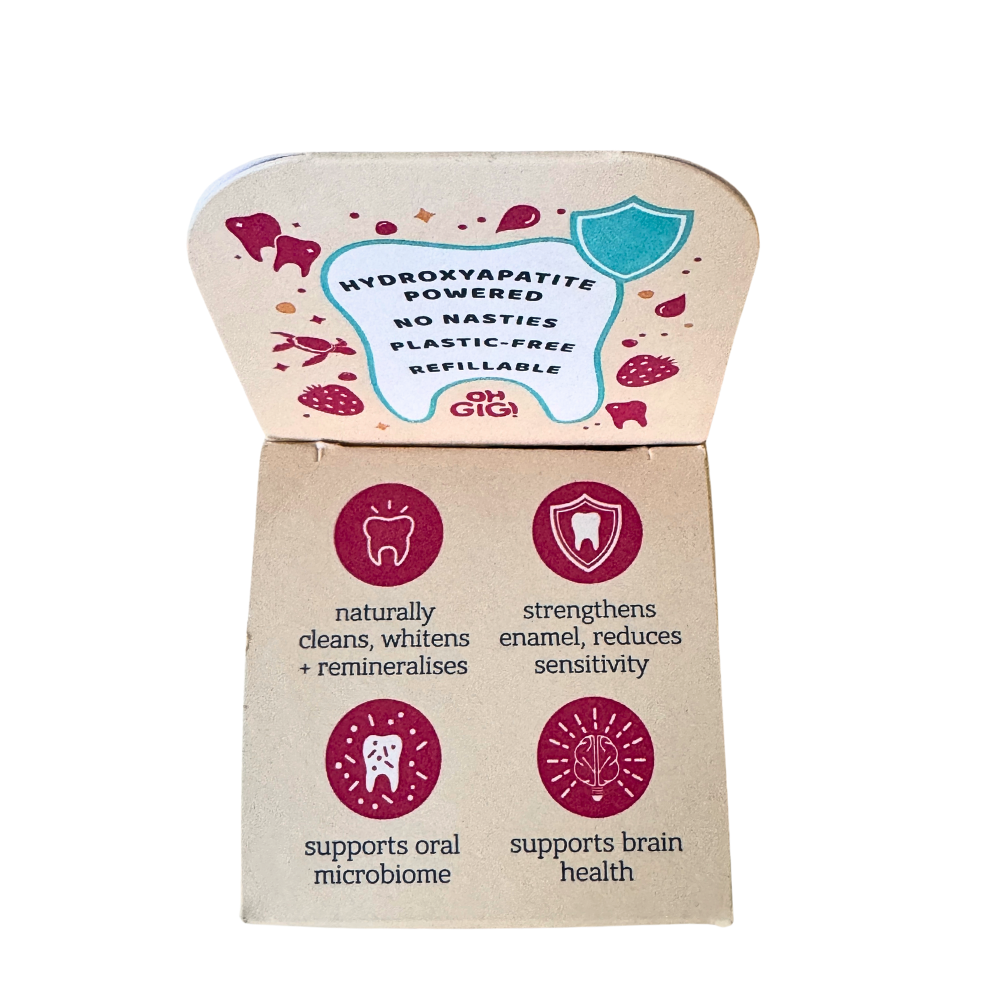 Ultimate Hydroxyapatite Tooth Powder 'Fruity Brush' Jar & Refill with a Pure Copper Tongue Cleaner Oral Detox Kit