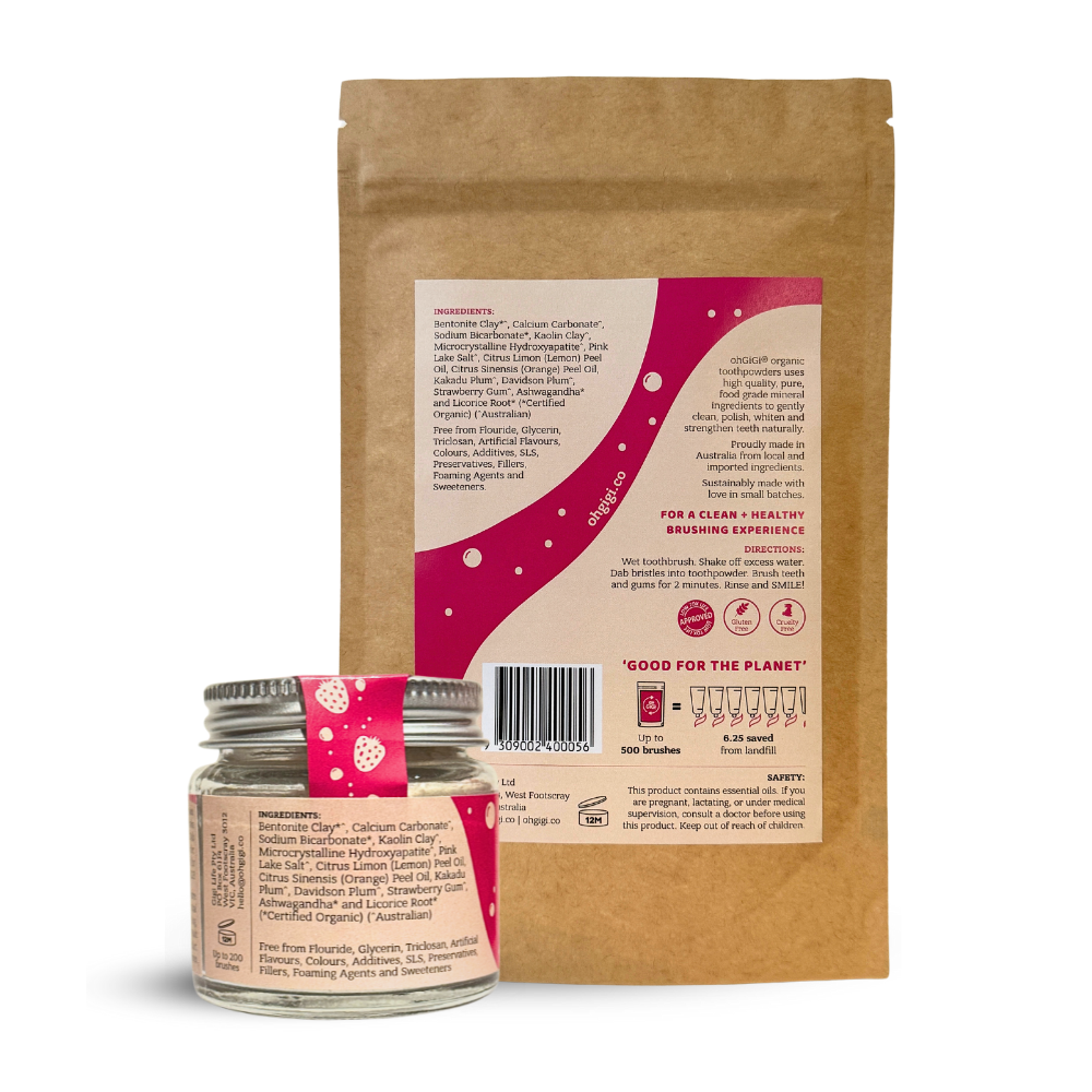 Hydroxyapatite Tooth Powder 'Fruity Brush' Jar and Refill Pack