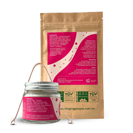 Ultimate Organic Tooth Powder 'Fruity Brush' Jar & Refill with a Pure Copper Tongue Cleaner Oral Detox Kit