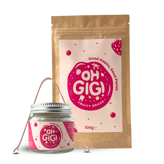 Ultimate Organic Tooth Powder 'Fruity Brush' Jar & Refill with a Pure Copper Tongue Cleaner Oral Detox Kit