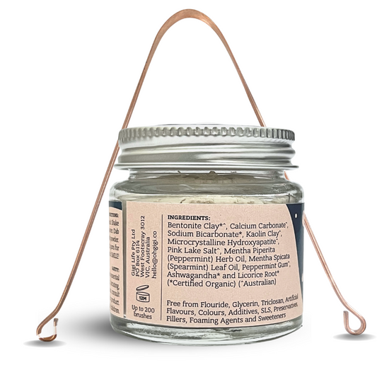 Hydroxyapatite Tooth Powder 'Minty Brush' & Pure Copper Tongue Cleaner Oral Detox Kit