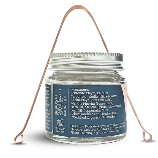 Organic Tooth Powder 'Minty Brush' & Pure Copper Tongue Cleaner Oral Detox Kit