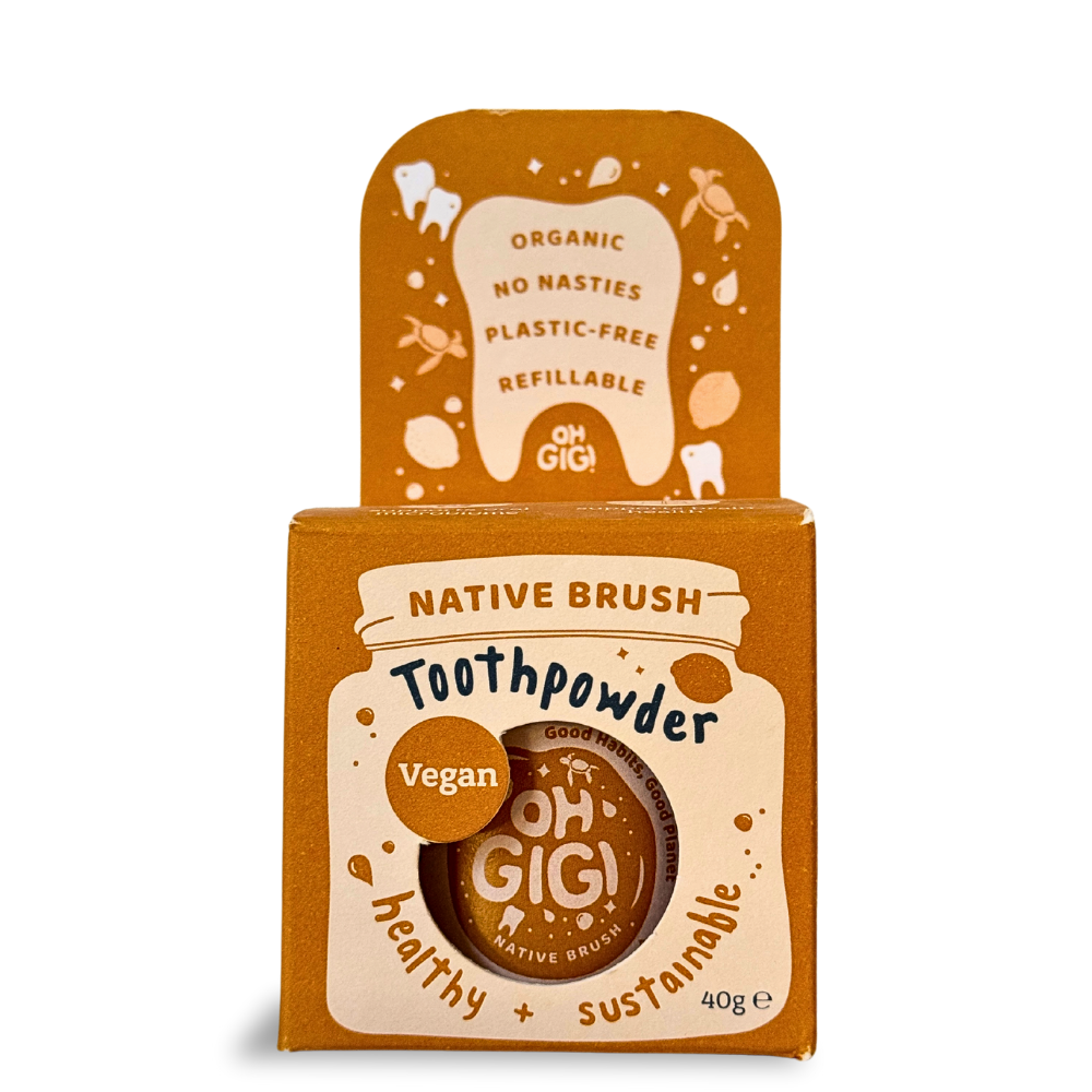 Ultimate Organic Tooth Powder 'Native Brush' Jar & Refill with a Pure Copper Tongue Cleaner Oral Detox Kit