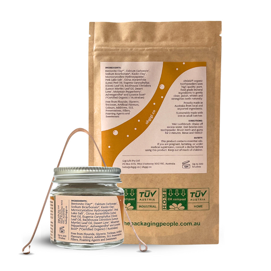 Ultimate Hydroxyapatite Tooth Powder 'Native Brush' Jar & Refill with a Pure Copper Tongue Cleaner Oral Detox Kit
