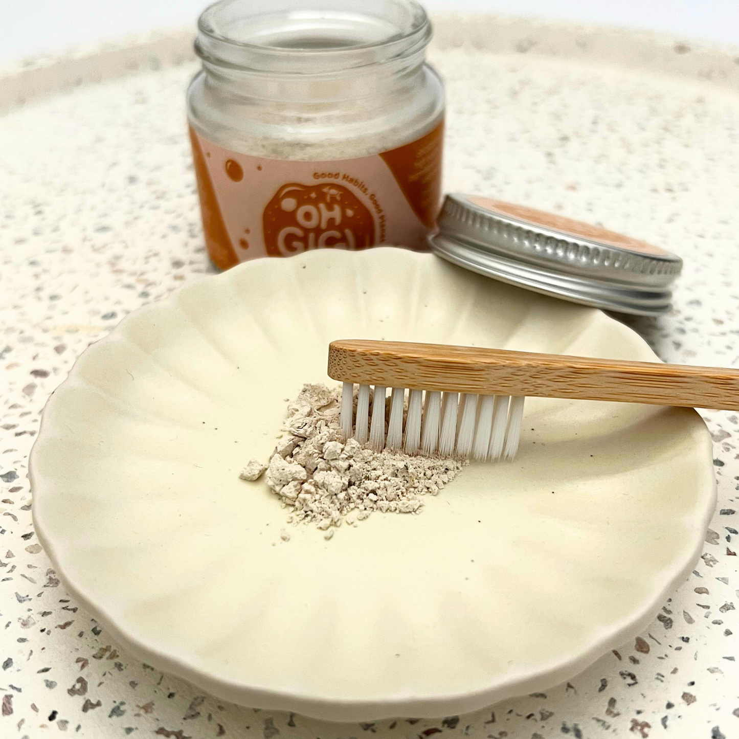 Ultimate Organic Tooth Powder 'Native Brush' Jar & Refill with a Pure Copper Tongue Cleaner Oral Detox Kit