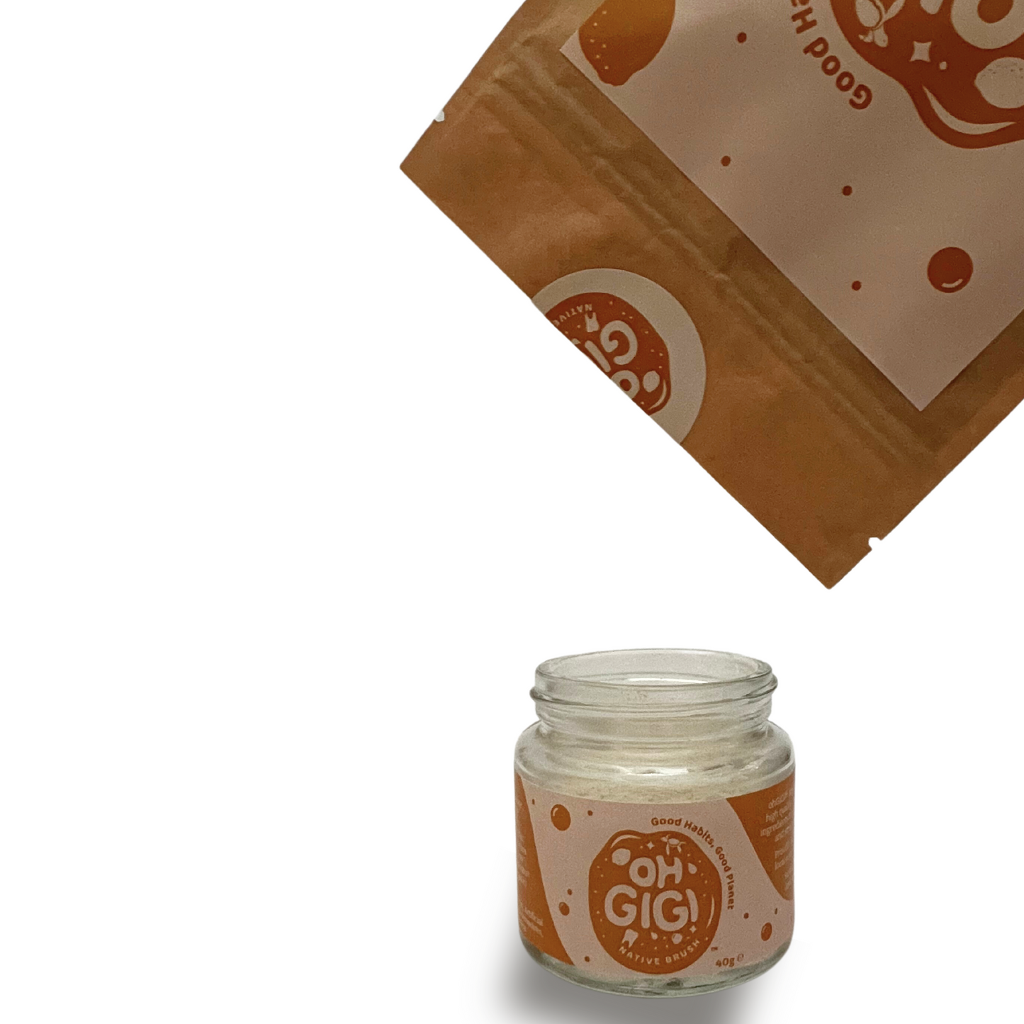 Ultimate Organic Tooth Powder 'Native Brush' Jar & Refill with a Pure Copper Tongue Cleaner Oral Detox Kit