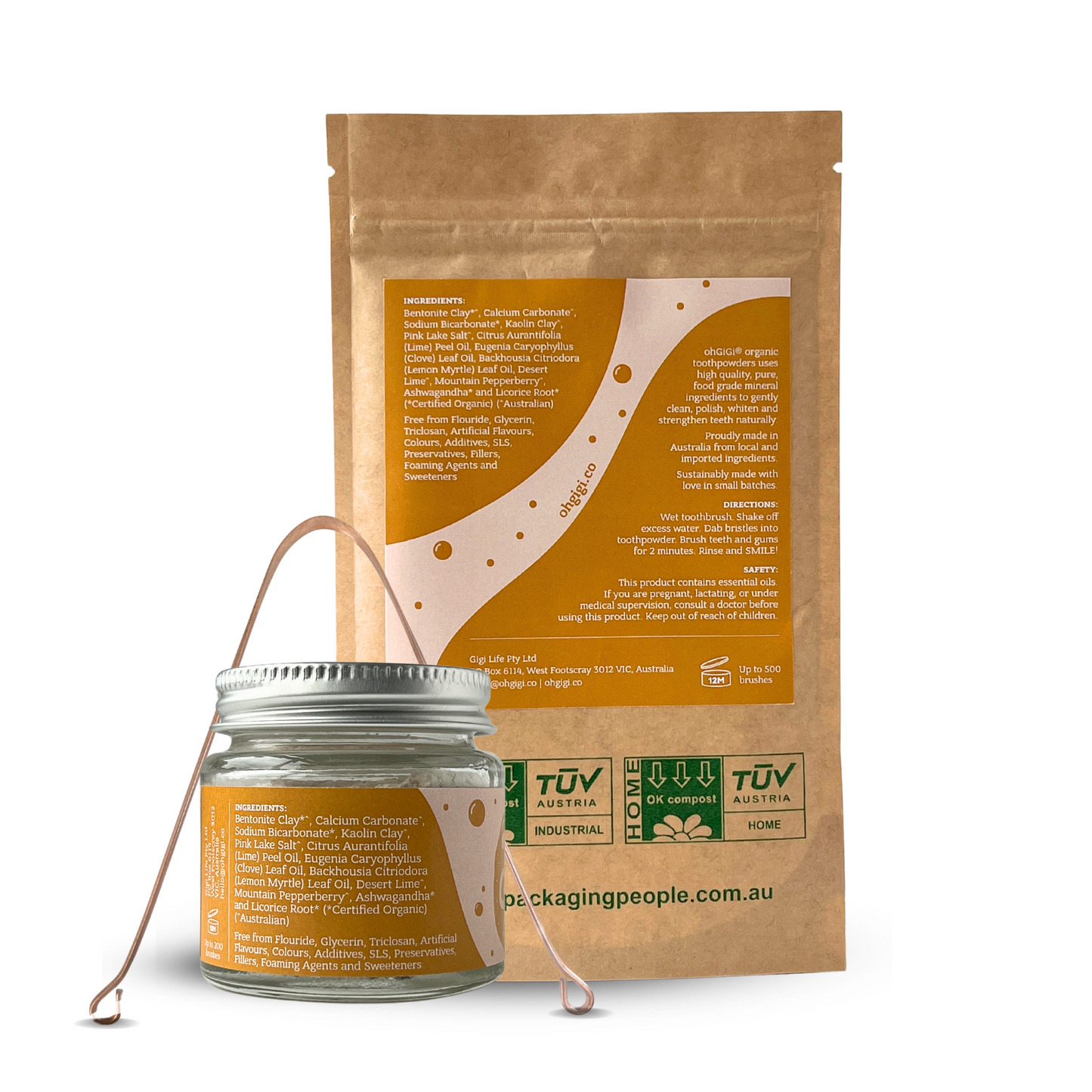 Ultimate Organic Tooth Powder 'Native Brush' Jar & Refill with a Pure Copper Tongue Cleaner Oral Detox Kit