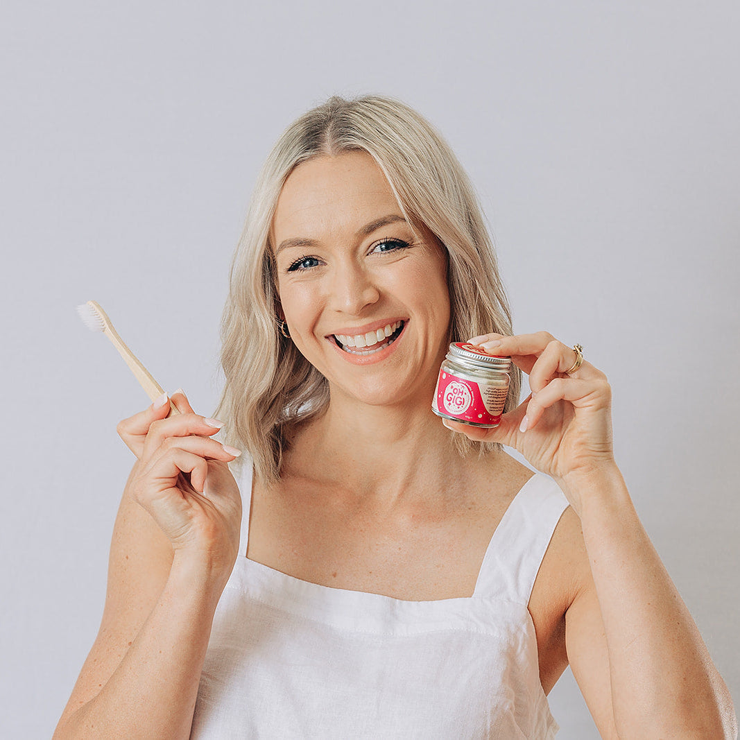 Hydroxyapatite Tooth Powder 'Fruity Brush' & Pure Copper Tongue Cleaner Oral Detox Kit
