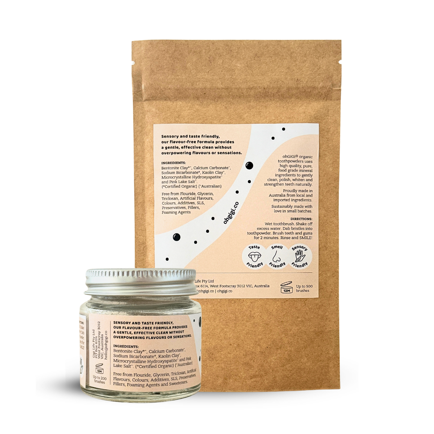 Organic Tooth Powder 'Flavour Free Brush' + Hydroxyapatite Jar and Refill Pack