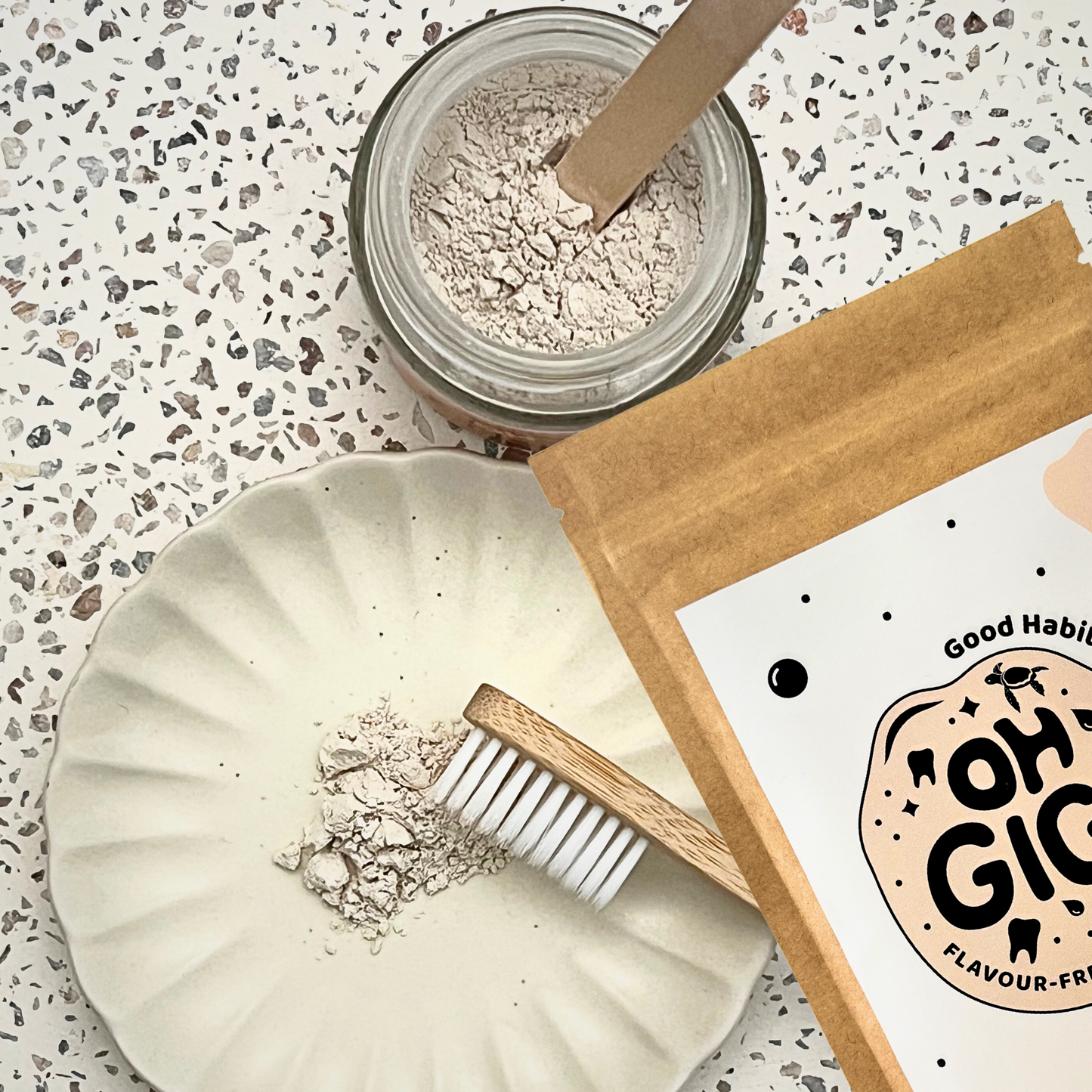 Organic Tooth Powder 'Flavour Free Brush' + Hydroxyapatite Jar and Refill Pack