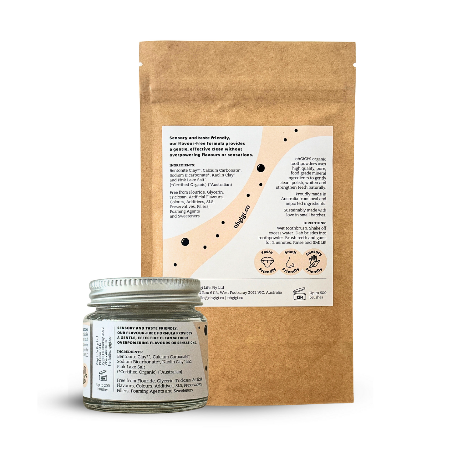 Organic Tooth Powder 'Flavour Free Brush' Jar and Refill Pack