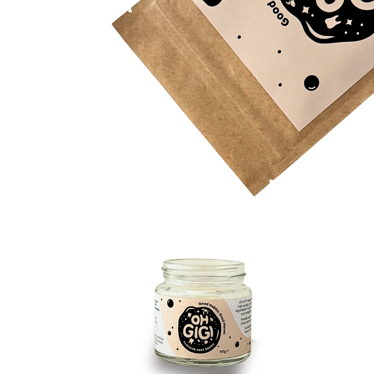 Organic Tooth Powder 'Flavour Free Brush' Jar and Refill Pack