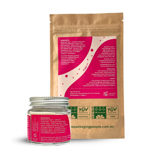 Organic Tooth Powder 'Fruity Brush' + Hydroxyapatite Jar and Refill Pack