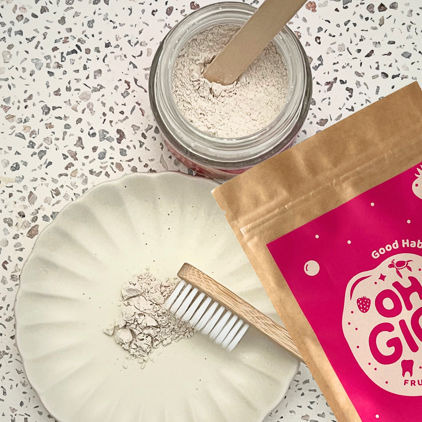 Organic Tooth Powder 'Fruity Brush' + Hydroxyapatite Jar and Refill Pack