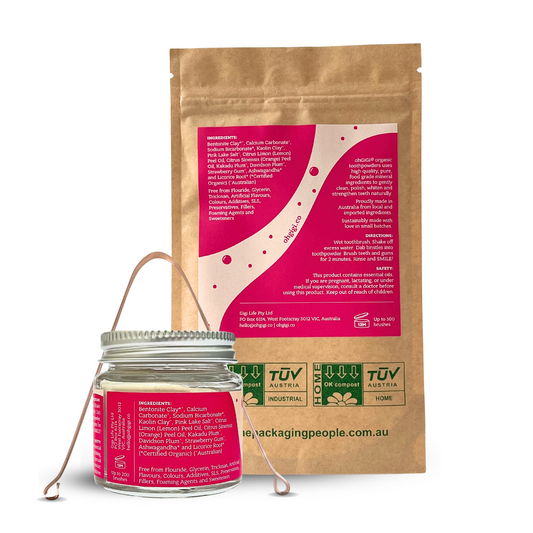 Ultimate Organic Tooth Powder 'Fruity Brush + Hydroxyapatite' Jar & Refill with a Pure Copper Tongue Cleaner Oral Detox Kit