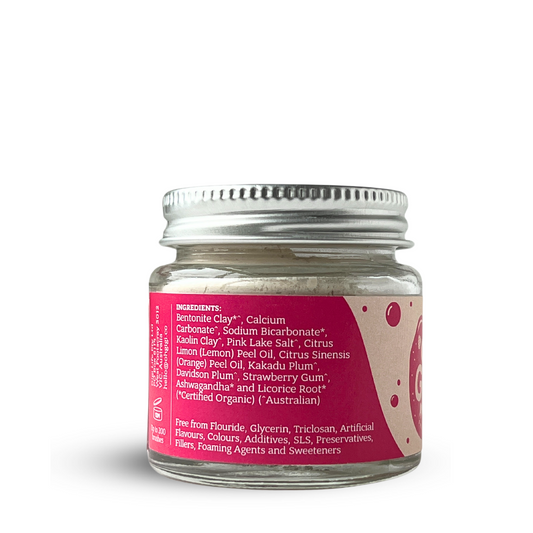 ohGiGi non tox sweetener free organic toothpowder fruity flavour back view