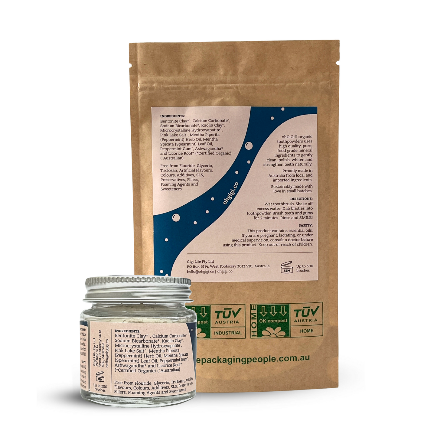 Organic Tooth Powder 'Minty Brush' + Hydroxyapatite Jar and Refill Pack