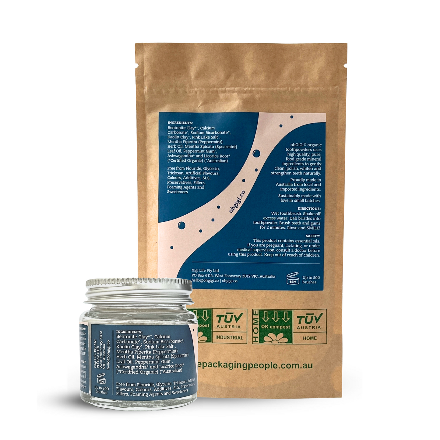 Organic Tooth Powder 'Minty Brush' Jar and Refill Pack