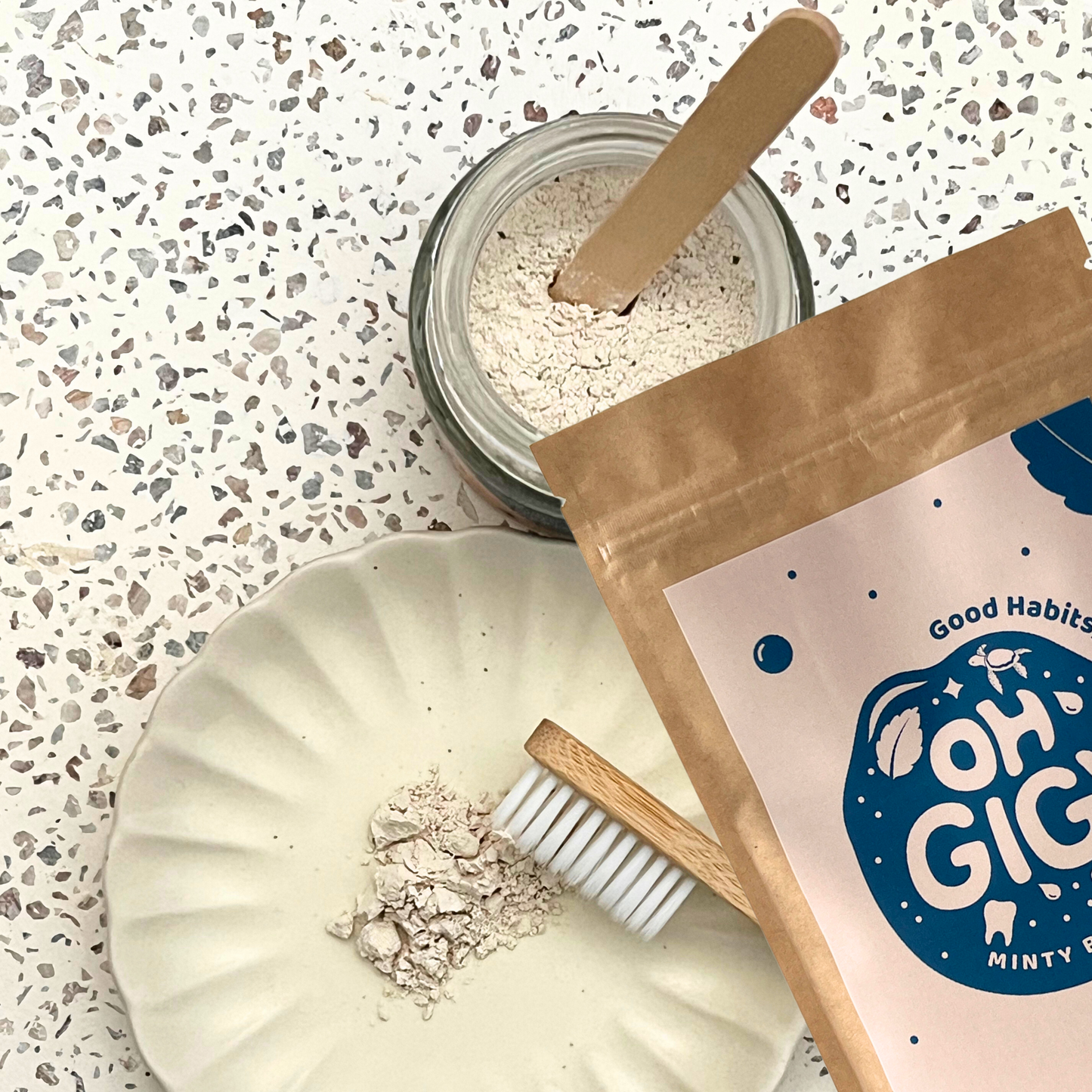 Organic Tooth Powder 'Minty Brush' Jar and Refill Pack