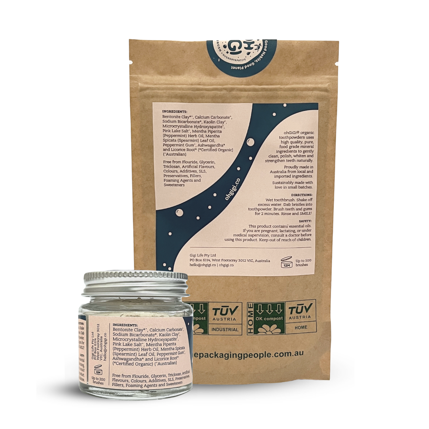 Organic Tooth Powder 'Minty Brush + Hydroxyapatite' Jar and Refill Pack